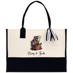 Raccoon Mom And Baby Name Custom Cotton Canvas Tote Bag Custom Pet Lover Gift Pet Portrait Bag Personalized Pet Owner Gift Tote Bag