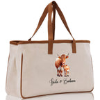 Cow Mom And Baby Name Custom Cotton Canvas Tote Bag Custom Pet Lover Gift Pet Portrait Bag Personalized Pet Owner Gift Tote Bag
