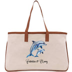 Dolphin Mom And Baby Name Custom Cotton Canvas Tote Bag Custom Pet Lover Gift Pet Portrait Bag Personalized Pet Owner Gift Tote Bag