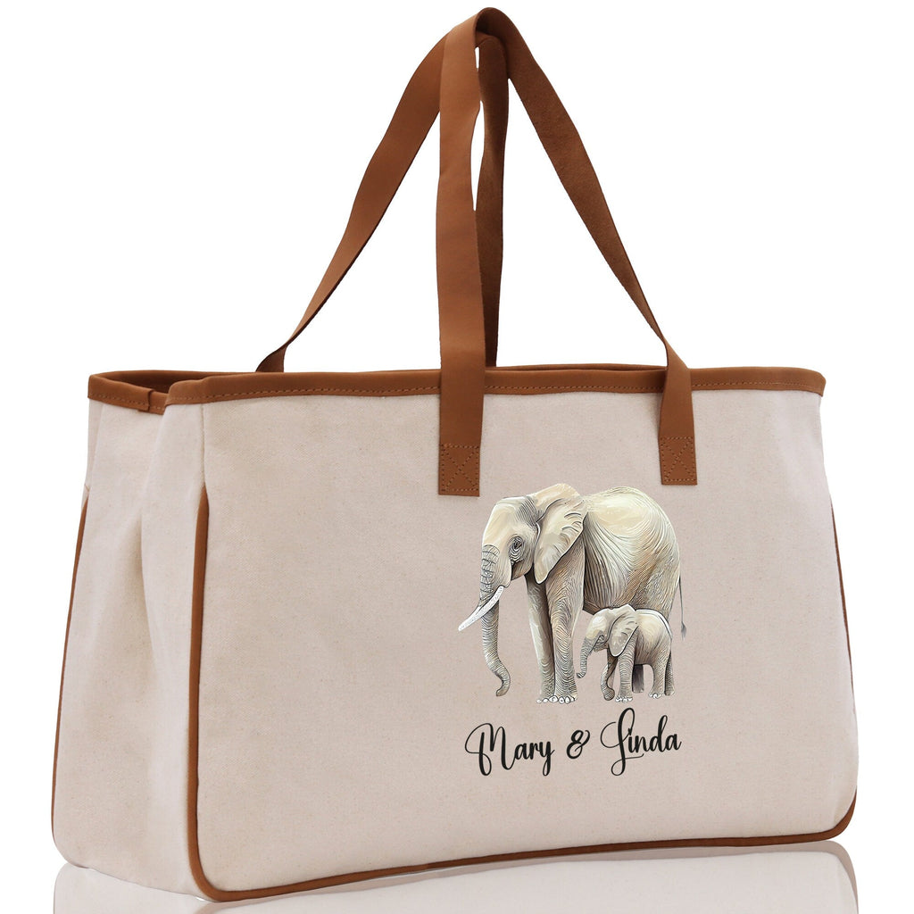 Elephant Mom And Baby Name Custom Cotton Canvas Tote Bag Custom Pet Lover Gift Pet Portrait Bag Personalized Pet Owner Gift Tote Bag