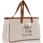 Elephant Mom And Baby Name Custom Cotton Canvas Tote Bag Custom Pet Lover Gift Pet Portrait Bag Personalized Pet Owner Gift Tote Bag
