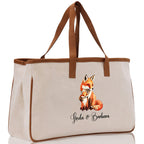 Fox Mom And Baby Name Custom Cotton Canvas Tote Bag Custom Pet Lover Gift Pet Portrait Bag Personalized Pet Owner Gift Tote Bag