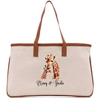 Giraffe Mom And Baby Name Custom Cotton Canvas Tote Bag Custom Pet Lover Gift Pet Portrait Bag Personalized Pet Owner Gift Tote Bag