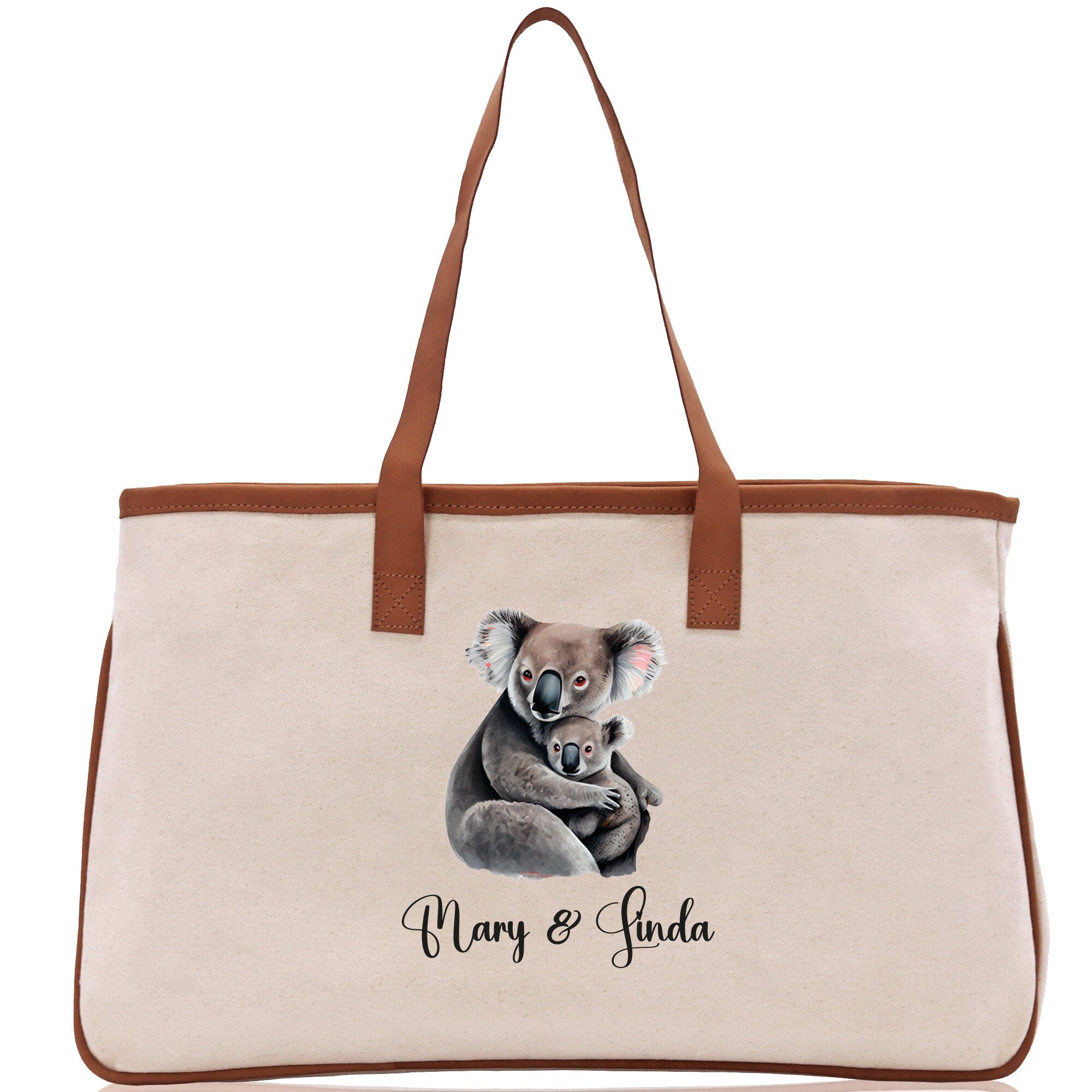 Koala Mom And Baby Name Custom Cotton Canvas Tote Bag Custom Pet Lover Gift Pet Portrait Bag Personalized Pet Owner Gift Tote Bag