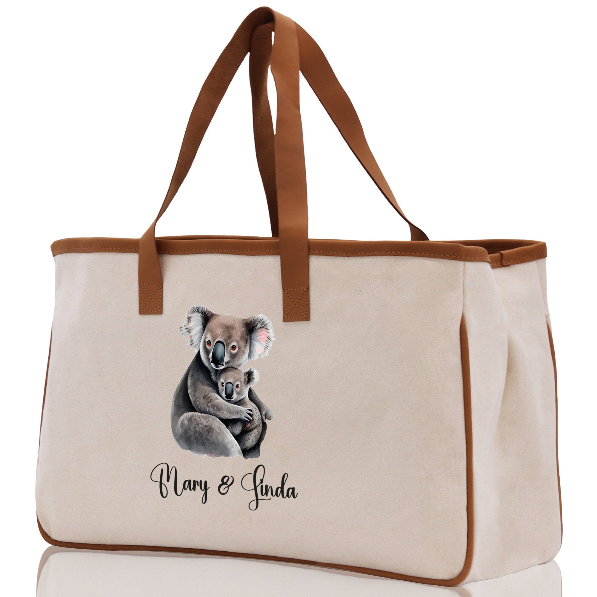 Koala Mom And Baby Name Custom Cotton Canvas Tote Bag Custom Pet Lover Gift Pet Portrait Bag Personalized Pet Owner Gift Tote Bag