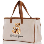 Lion Mom And Baby Name Custom Cotton Canvas Tote Bag Custom Pet Lover Gift Pet Portrait Bag Personalized Pet Owner Gift Tote Bag