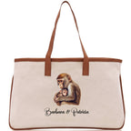 Monkey Mom And Baby Name Custom Cotton Canvas Tote Bag Custom Pet Lover Gift Pet Portrait Bag Personalized Pet Owner Gift Tote Bag