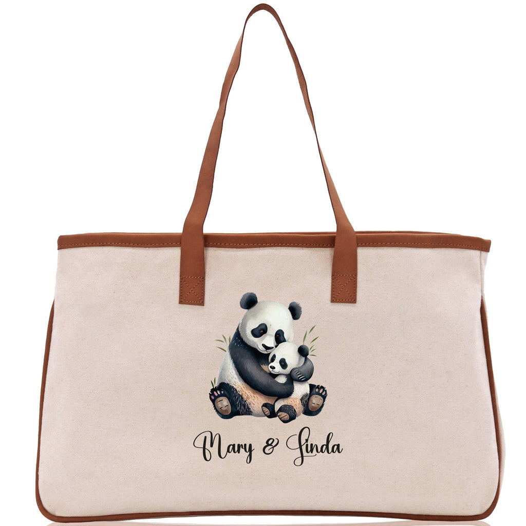 Panda Mom And Baby Name Custom Cotton Canvas Tote Bag Custom Pet Lover Gift Pet Portrait Bag Personalized Pet Owner Gift Tote Bag