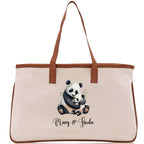 Panda Mom And Baby Name Custom Cotton Canvas Tote Bag Custom Pet Lover Gift Pet Portrait Bag Personalized Pet Owner Gift Tote Bag