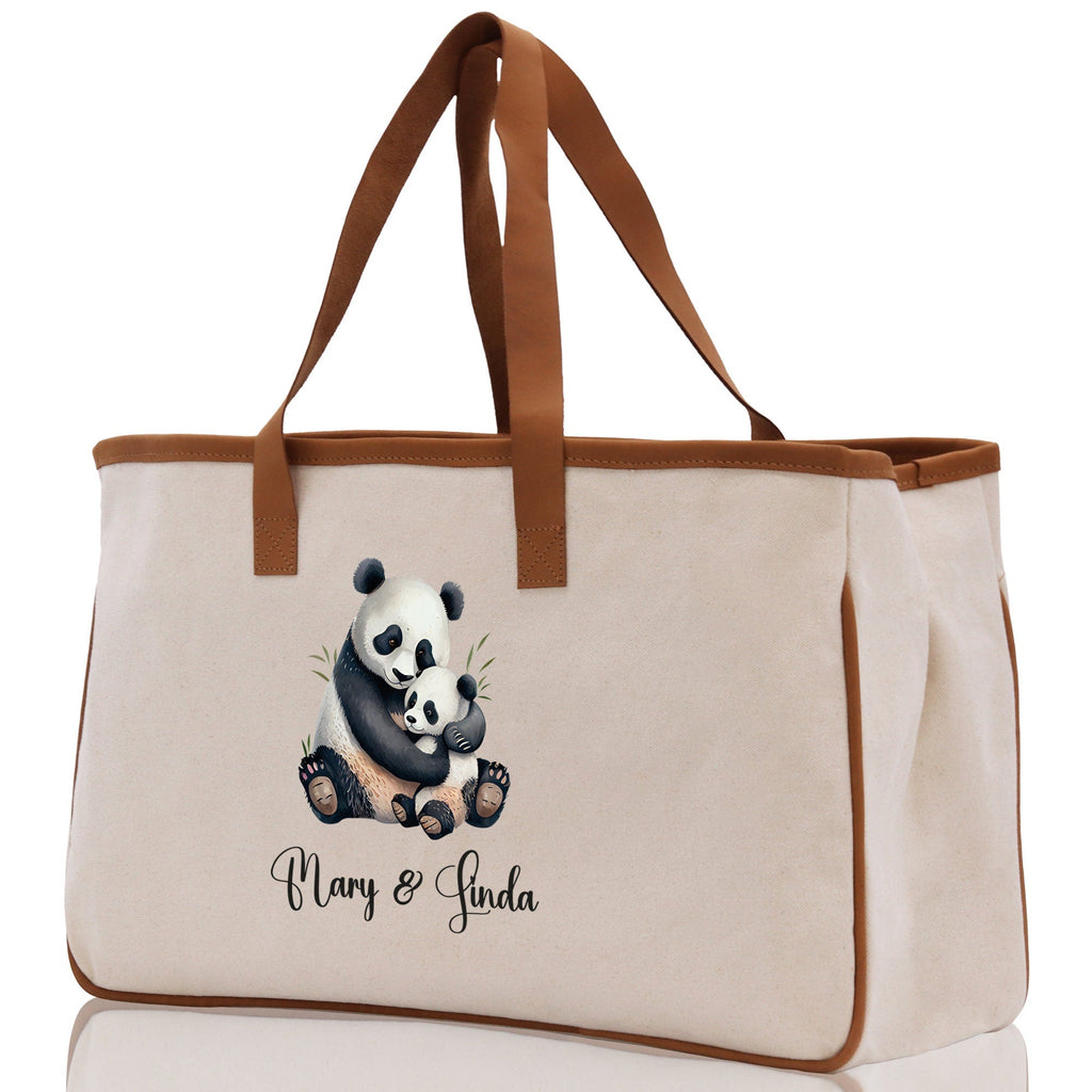 Panda Mom And Baby Name Custom Cotton Canvas Tote Bag Custom Pet Lover Gift Pet Portrait Bag Personalized Pet Owner Gift Tote Bag