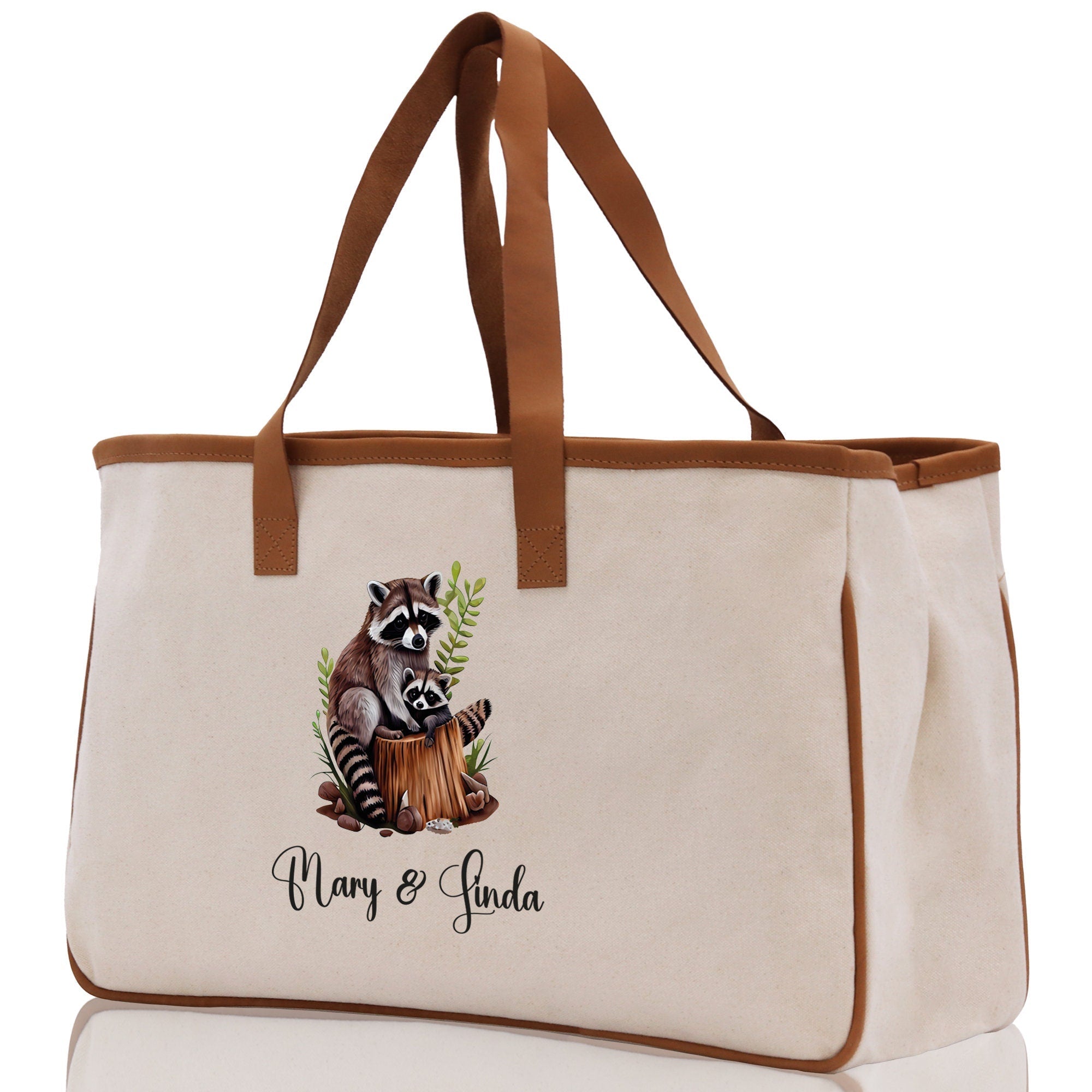 Tiger Mom And Baby Name Custom Cotton Canvas Tote Bag Custom Pet Lover Gift Pet Portrait Bag Personalized Pet Owner Gift Tote Bag