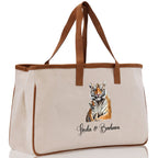 Tiger Mom And Baby Name Custom Cotton Canvas Tote Bag Custom Pet Lover Gift Pet Portrait Bag Personalized Pet Owner Gift Tote Bag