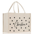 Polka Dot Mrs. Last Name Tote Bag Personalized Date Wedding Tote Bridal Shower Gift Honeymoon Gift Customized Wedding Gift Bridesmaid Gift