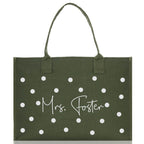 Polka Dot Mrs. Last Name Tote Bag Personalized Date Wedding Tote Bridal Shower Gift Honeymoon Gift Customized Wedding Gift Bridesmaid Gift