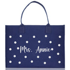 Polka Dot Mrs. Last Name Tote Bag Personalized Date Wedding Tote Bridal Shower Gift Honeymoon Gift Customized Wedding Gift Bridesmaid Gift