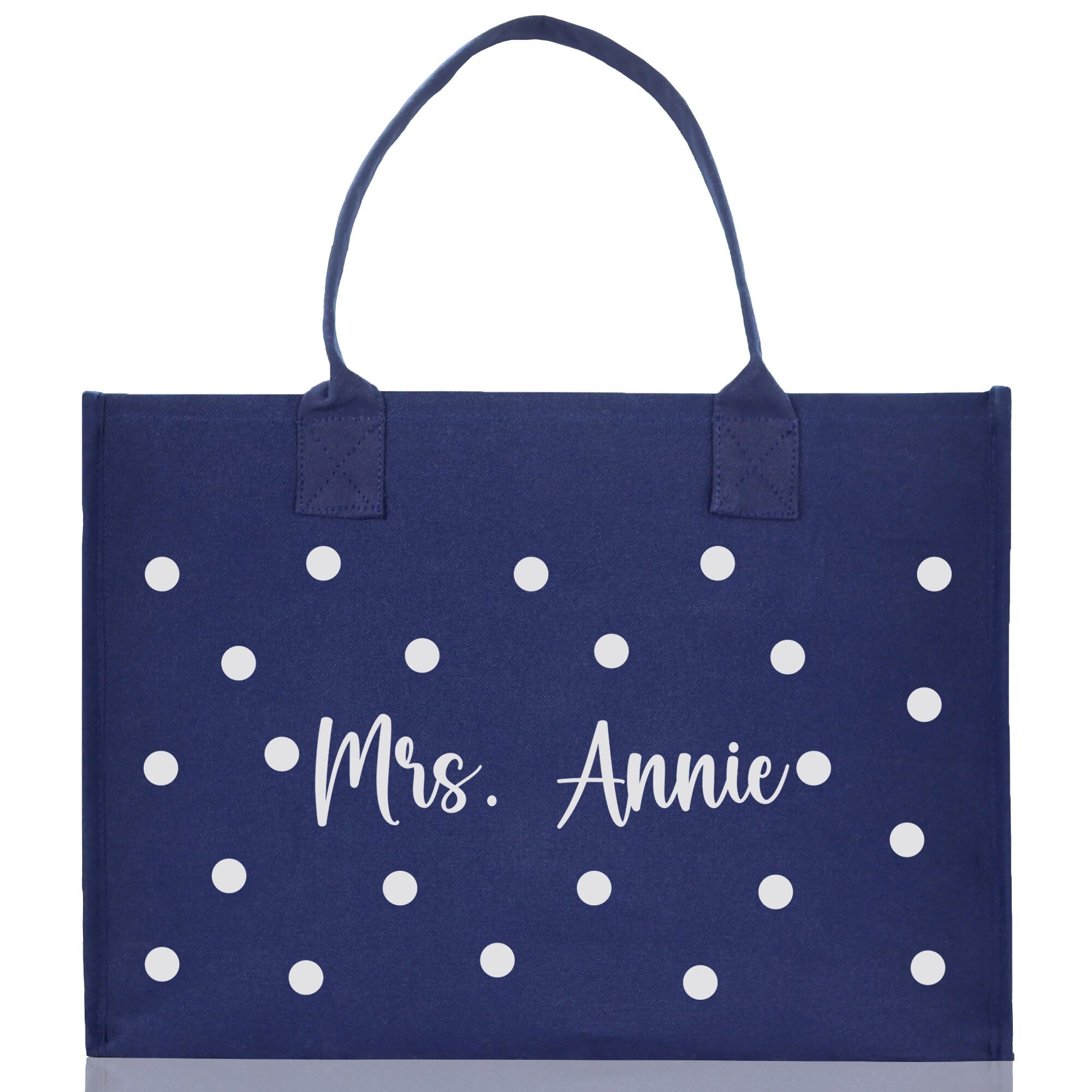 Polka Dot Mrs. Last Name Tote Bag Personalized Date Wedding Tote Bridal Shower Gift Honeymoon Gift Customized Wedding Gift Bridesmaid Gift