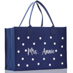 Polka Dot Mrs. Last Name Tote Bag Personalized Date Wedding Tote Bridal Shower Gift Honeymoon Gift Customized Wedding Gift Bridesmaid Gift