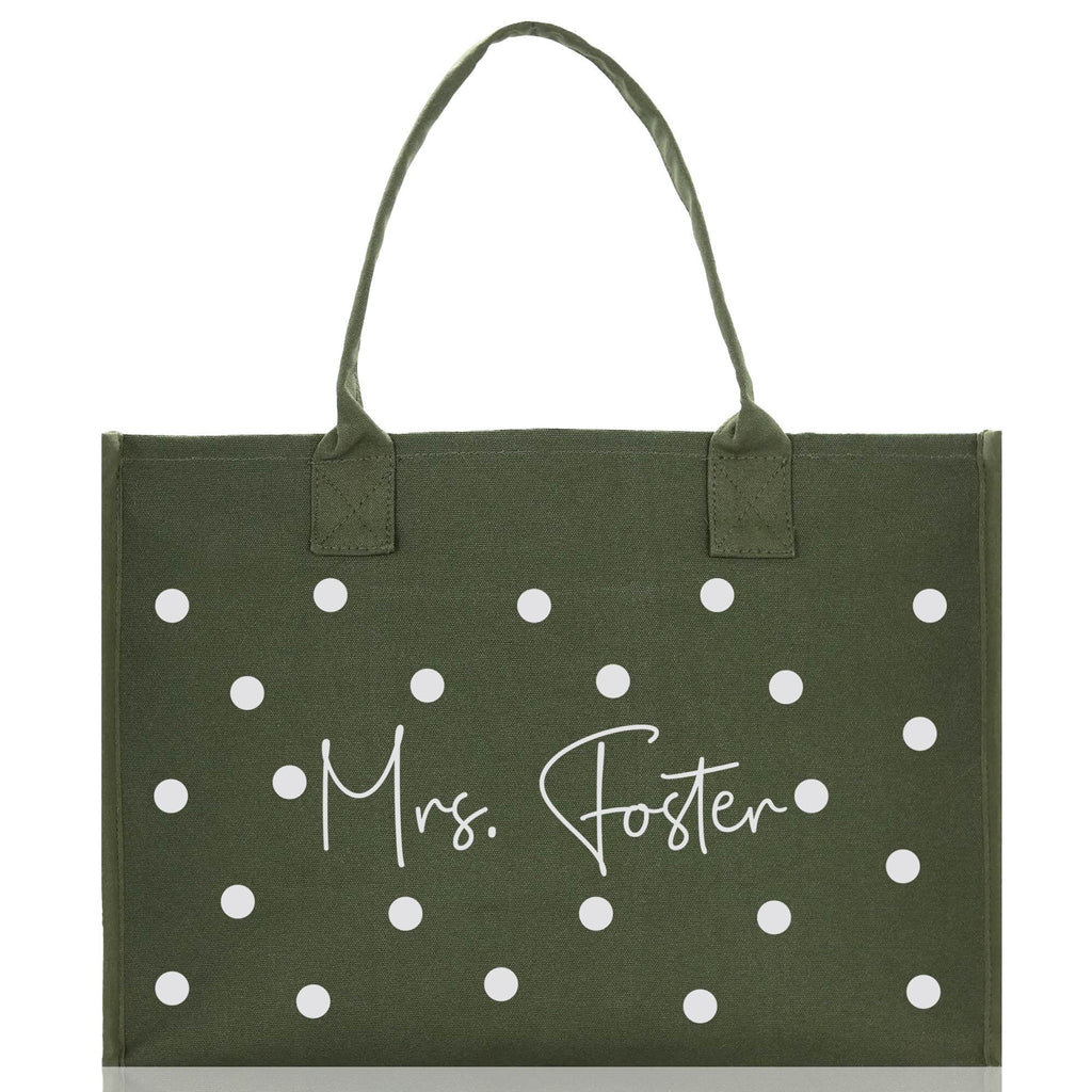 Polka Dot Mrs. Last Name Tote Bag Personalized Date Wedding Tote Bridal Shower Gift Honeymoon Gift Customized Wedding Gift Bridesmaid Gift