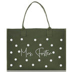 Polka Dot Mrs. Last Name Tote Bag Personalized Date Wedding Tote Bridal Shower Gift Honeymoon Gift Customized Wedding Gift Bridesmaid Gift