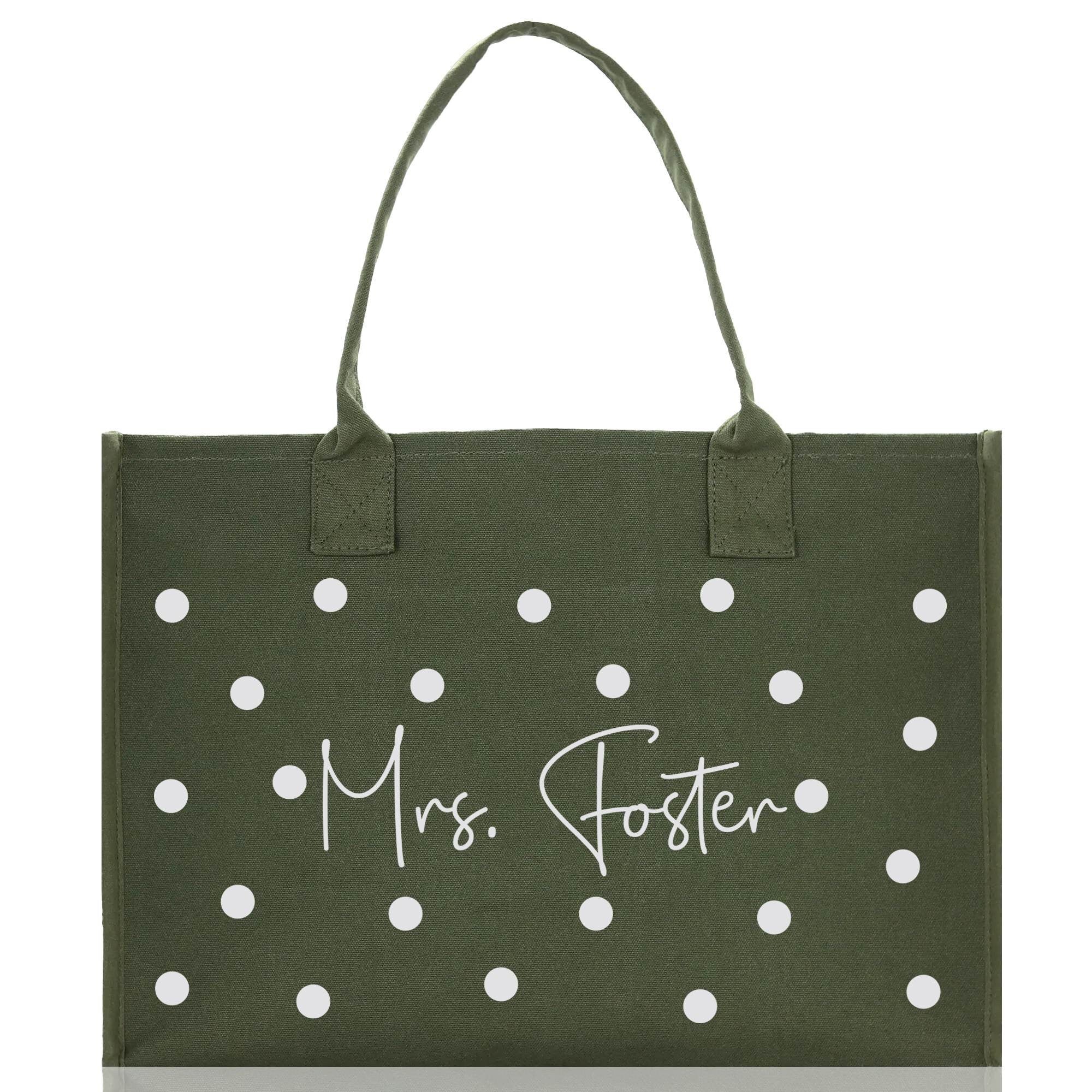Polka Dot Mrs. Last Name Tote Bag Personalized Date Wedding Tote Bridal Shower Gift Honeymoon Gift Customized Wedding Gift Bridesmaid Gift