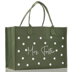 Polka Dot Mrs. Last Name Tote Bag Personalized Date Wedding Tote Bridal Shower Gift Honeymoon Gift Customized Wedding Gift Bridesmaid Gift