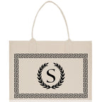 Greek Frame Personalized Cotton Canvas Beach Tote Bag Monogram Tote Bag Initial Canvas Tote Bridesmaid Gift Tote Custom Bag Gift for Her A-Z