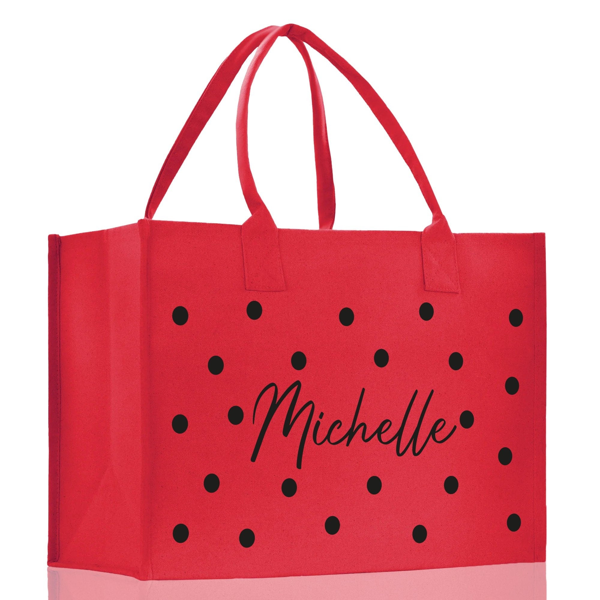 Polka Dot Mrs. Last Name Tote Bag Personalized Date Wedding Tote Bridal Shower Gift Honeymoon Gift Customized Wedding Gift Bridesmaid Gift