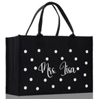 Polka Dot Mrs. Last Name Tote Bag Personalized Date Wedding Tote Bridal Shower Gift Honeymoon Gift Customized Wedding Gift Bridesmaid Gift