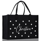 Polka Dot Mrs. Last Name Tote Bag Personalized Date Wedding Tote Bridal Shower Gift Honeymoon Gift Customized Wedding Gift Bridesmaid Gift