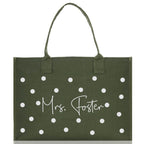 Polka Dot Mrs. Last Name Tote Bag Personalized Date Wedding Tote Bridal Shower Gift Honeymoon Gift Customized Wedding Gift Bridesmaid Gift