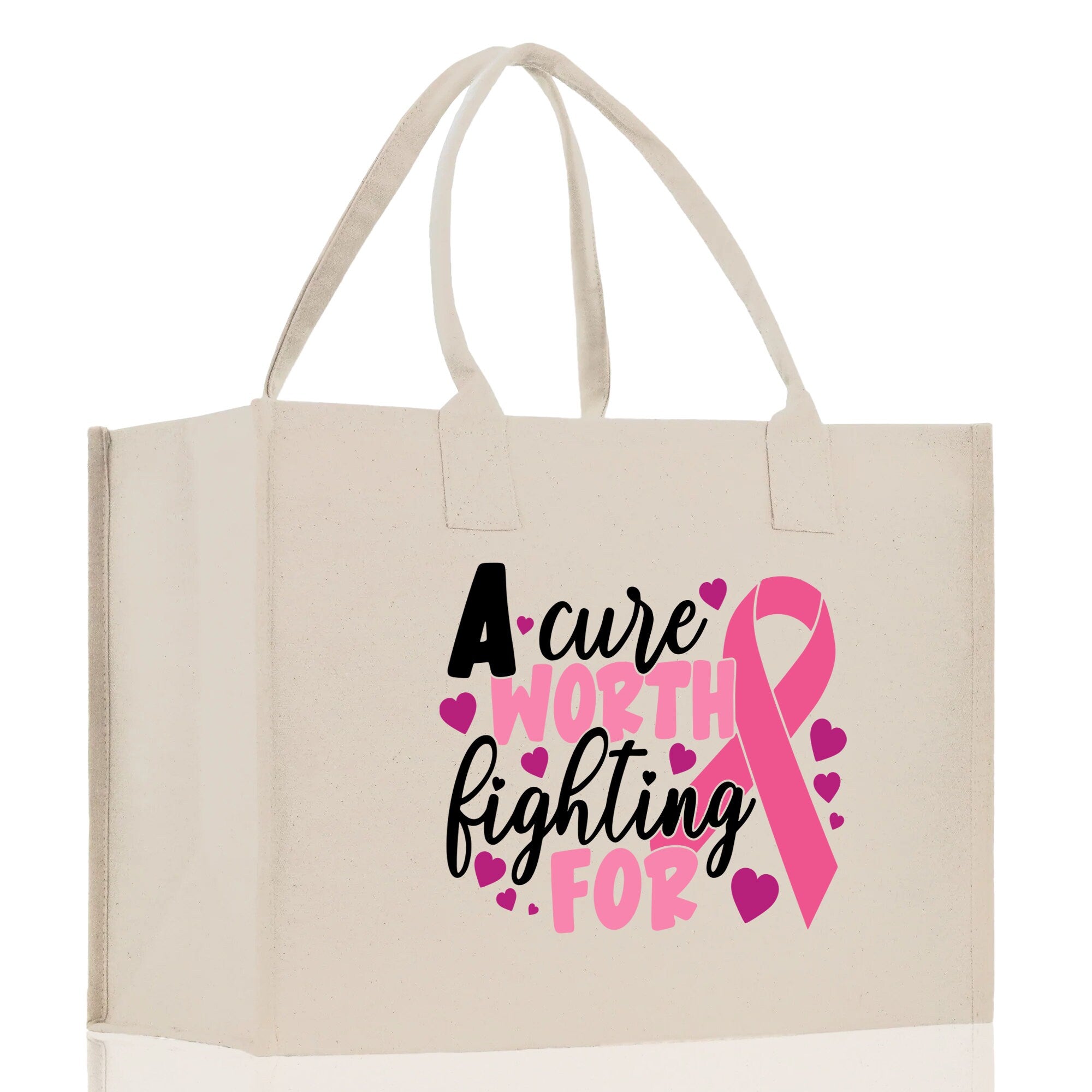 A Cure Worth Fighting For Cotton Canvas Tote Bag Cancer Support Group Tote Bag For Friends Motivational Gift Bag Cancer Awareness Tote Bag