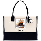 Cute Hot Cocoa and Cookies Custom Name Cotton Canvas Tote Bag Personalized Christmas Party Invitation Bag Xmas Gift Holiday Party Invite Bag