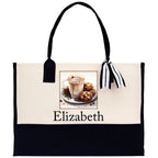 Cute Hot Cocoa and Cookies Custom Name Cotton Canvas Tote Bag Personalized Christmas Party Invitation Bag Xmas Gift Holiday Party Invite Bag