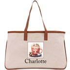 Cute Hot Cocoa and Cookies Custom Name Cotton Canvas Tote Bag Personalized Christmas Party Invitation Bag Xmas Gift Holiday Party Invite Bag