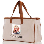 Cute Hot Cocoa and Cookies Custom Name Cotton Canvas Tote Bag Personalized Christmas Party Invitation Bag Xmas Gift Holiday Party Invite Bag