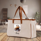 Cute Hot Cocoa and Cookies Custom Name Cotton Canvas Tote Bag Personalized Christmas Party Invitation Bag Xmas Gift Holiday Party Invite Bag