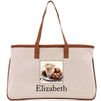 Cute Hot Cocoa and Cookies Custom Name Cotton Canvas Tote Bag Personalized Christmas Party Invitation Bag Xmas Gift Holiday Party Invite Bag