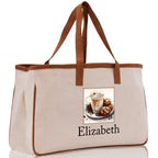 Cute Hot Cocoa and Cookies Custom Name Cotton Canvas Tote Bag Personalized Christmas Party Invitation Bag Xmas Gift Holiday Party Invite Bag