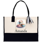 Cute Hot Cocoa and Cookies Custom Name Cotton Canvas Tote Bag Personalized Christmas Party Invitation Bag Xmas Gift Holiday Party Invite Bag