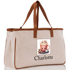 Cute Hot Cocoa and Cookies Custom Name Cotton Canvas Tote Bag Personalized Christmas Party Invitation Bag Xmas Gift Holiday Party Invite Bag