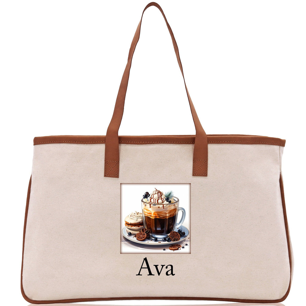 Cute Hot Cocoa and Cookies Custom Name Cotton Canvas Tote Bag Personalized Christmas Party Invitation Bag Xmas Gift Holiday Party Invite Bag