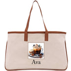 Cute Hot Cocoa and Cookies Custom Name Cotton Canvas Tote Bag Personalized Christmas Party Invitation Bag Xmas Gift Holiday Party Invite Bag