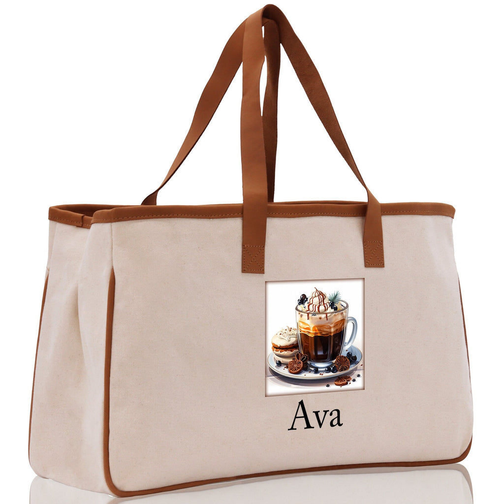Cute Hot Cocoa and Cookies Custom Name Cotton Canvas Tote Bag Personalized Christmas Party Invitation Bag Xmas Gift Holiday Party Invite Bag