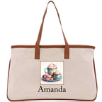 Cute Hot Cocoa and Cookies Custom Name Cotton Canvas Tote Bag Personalized Christmas Party Invitation Bag Xmas Gift Holiday Party Invite Bag