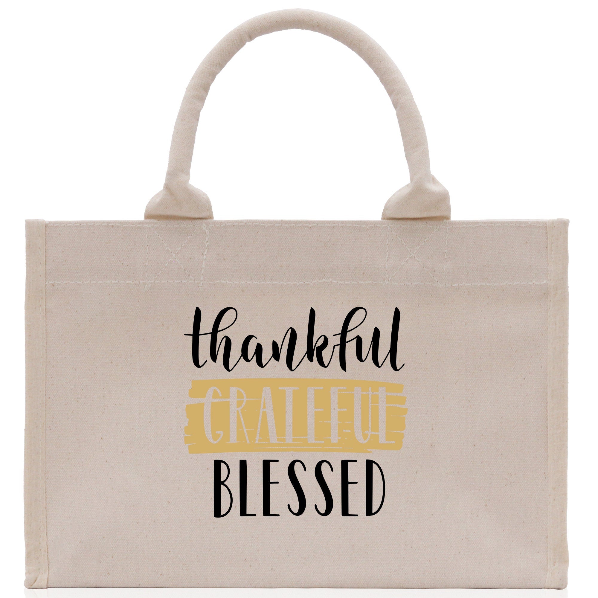 Thankful Grateful Blessed Cotton Canvas Tote Bag Thanksgiving Bag Autumn Fall Vibes Bag Motivational Bag Blessed Bag Fall Market Grocery Bag