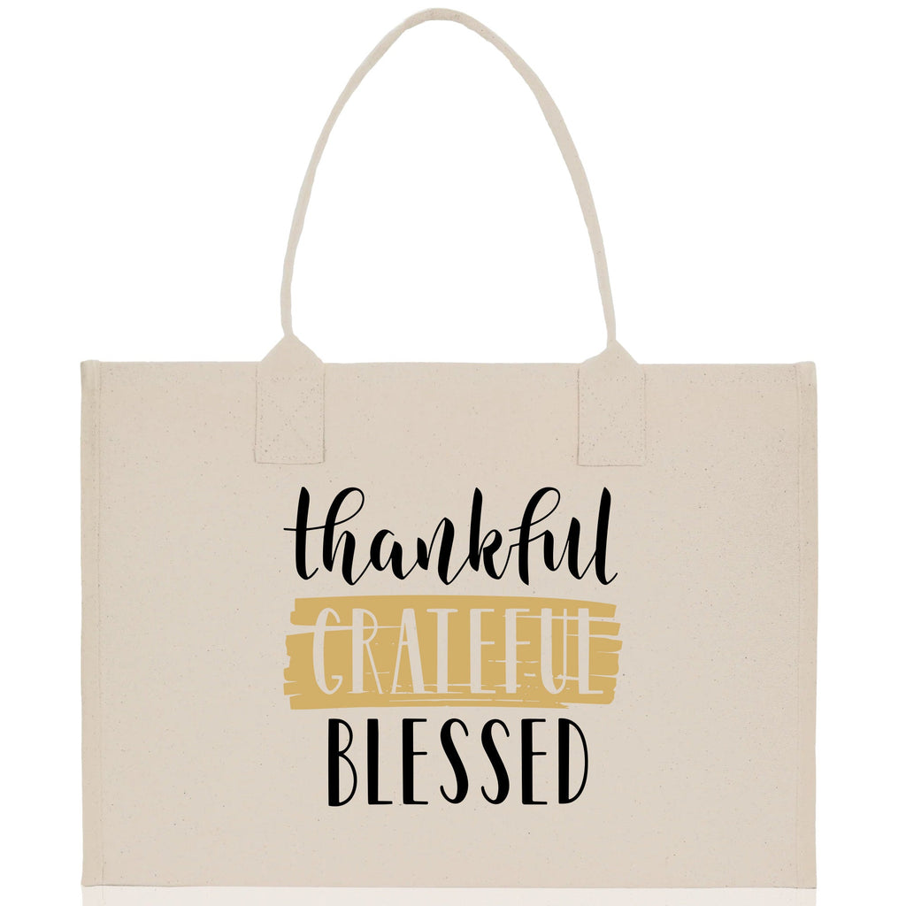 Thankful Grateful Blessed Cotton Canvas Tote Bag Thanksgiving Bag Autumn Fall Vibes Bag Motivational Bag Blessed Bag Fall Market Grocery Bag