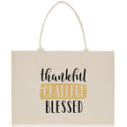 Thankful Grateful Blessed Cotton Canvas Tote Bag Thanksgiving Bag Autumn Fall Vibes Bag Motivational Bag Blessed Bag Fall Market Grocery Bag