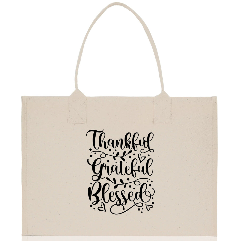Thankful Grateful Blessed Cotton Canvas Tote Bag Thanksgiving Bag Autumn Fall Vibes Bag Motivational Bag Blessed Bag Fall Market Grocery Bag