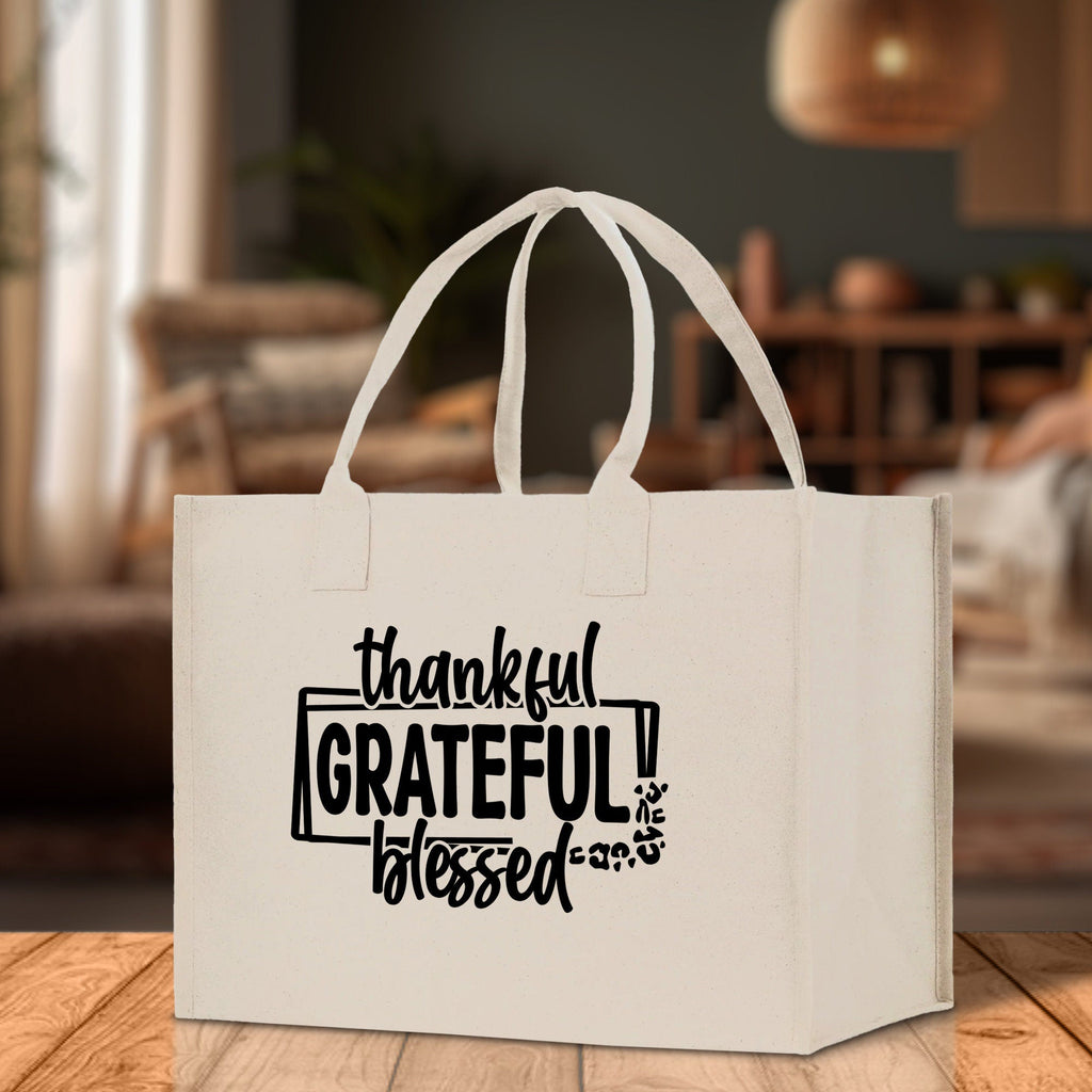 Thankful Grateful Blessed Cotton Canvas Tote Bag Thanksgiving Bag Autumn Fall Vibes Bag Motivational Bag Blessed Bag Fall Market Grocery Bag