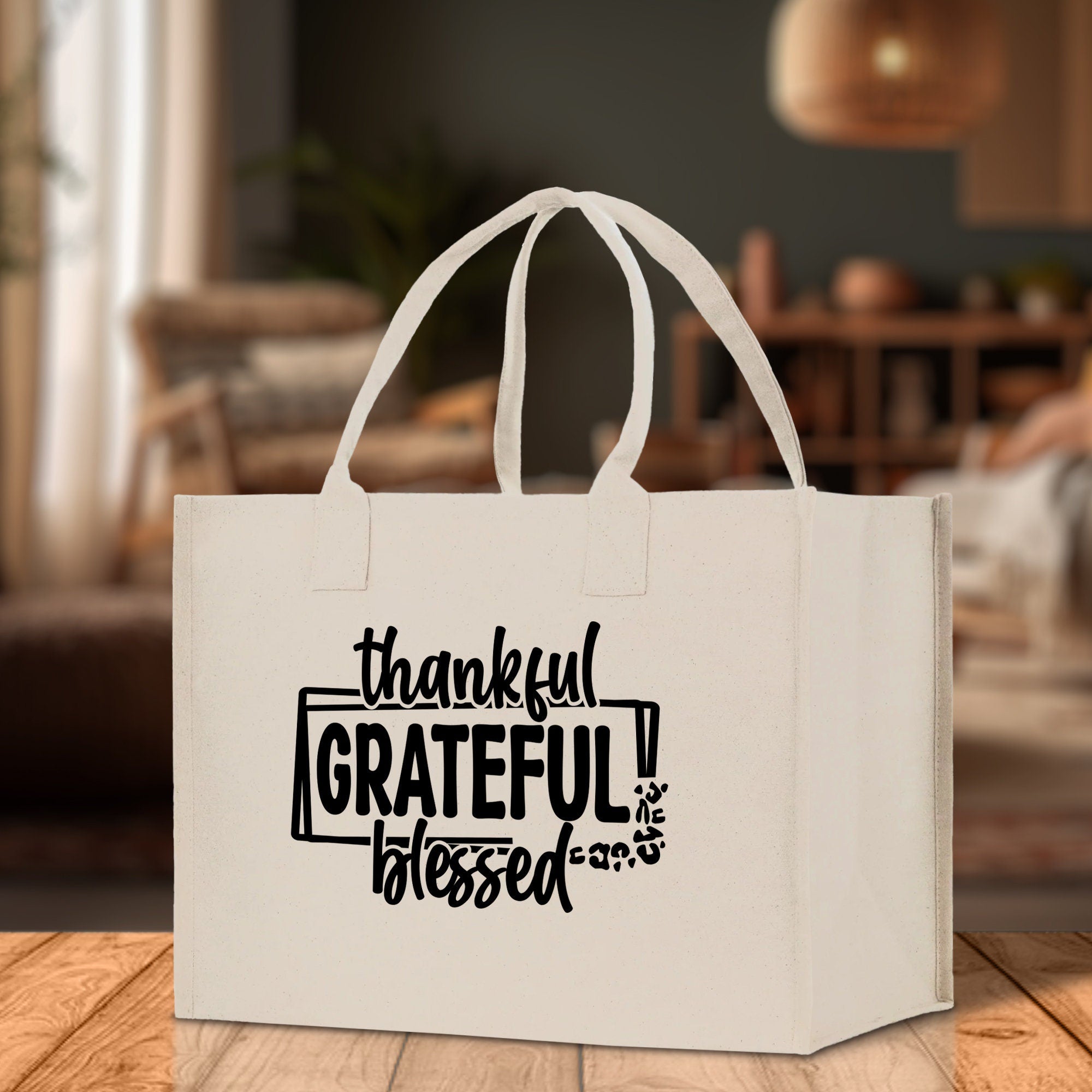 Thankful Grateful Blessed Cotton Canvas Tote Bag Thanksgiving Bag Autumn Fall Vibes Bag Motivational Bag Blessed Bag Fall Market Grocery Bag